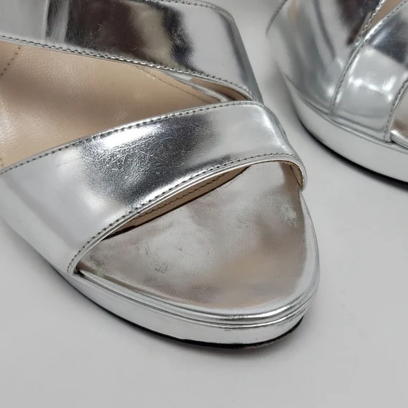 Prada Metallic Silver Platform Slingeback Strappy Straps Heel Sandals Size 39.5 - Picture 8 of 16